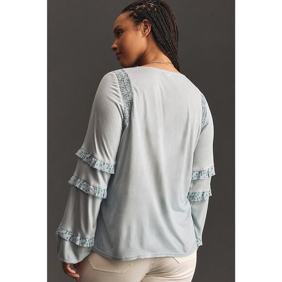 Anthropologie Tiny Womens Frances Long-Sleeve Embroidered Ruffled Top Size Large - Picture 2 of 11